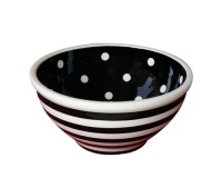 Terramoto Ceramic Polka Dots and Stripes 9-Inch Medium Mission Bowl, Black Terramoto Ceramic Polka Dots and Stripes 9-Inch Medium Mission Bowl, Black