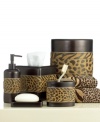 Into the wild. Boasting an exotic zebra and cheetah motif on a hand-painted chocolate brown background, the Cheshire soap and lotion dispenser accents your bath with safari-inspired style.