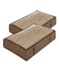 Pack away your bulky blankets, sweaters, linens and other space hoggers! Slipping conveniently under the bed, these zip-away bags make storing and protecting your belongings a cinch. Pack away your bulky blankets, sweaters, linens and other space hoggers! Slipping conveniently under the bed, these zip-away bags make storing and protecting your belongings a cinch.