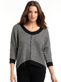 THE LOOKStripes alloverU-neckBoxy silhouetteDolman sleevesRaised center seamTHE FITAbout 24 from shoulder to hemTHE MATERIALCashmereCARE & ORIGINDry cleanImportedModel shown is 5'8 (173cm) wearing US size Small. THE LOOKStripes alloverU-neckBoxy silhouetteDolman sleevesRaised center seamTHE FITAbout 24 from shoulder to hemTHE MATERIALCashmereCARE & ORIGINDry cleanImportedModel shown is 5'8 (173cm) wearing US size Small.