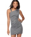 Sequins add a splash of shine on this one-shoulder Sugar & Spice shift mini dress -- perfect for a glam look!