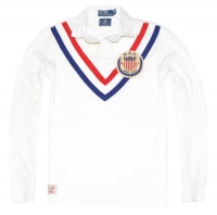 Polo Ralph Lauren Men Custom Fit Long Sleeve Polo T-shirt - USA Olympic Team (S, Off white/red/navy)