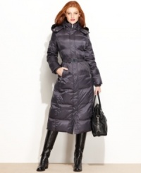Cover up in style with MICHAEL Michael Kors' maxi-length puffer coat. A trim of luxe faux fur adds a sophisticated finishing touch! Cover up in style with MICHAEL Michael Kors' maxi-length puffer coat. A trim of luxe faux fur adds a sophisticated finishing touch!