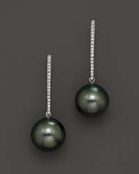 14K White Gold Tahitian Pearl and Diamond Earring, 0.15 ct. t.w. 14K White Gold Tahitian Pearl and Diamond Earring, 0.15 ct. t.w.