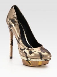 Pumped up platform silhouette of light-catching metallic snake-print leather. Self-covered heel, 5½ (140mm)Covered platform, 1¼ (30mm)Compares to a 4¼ heel (110mm)Metallic snake-print leather upperLeather lining and solePadded insoleImported Pumped up platform silhouette of light-catching metallic snake-print leather. Self-covered heel, 5½ (140mm)Covered platform, 1¼ (30mm)Compares to a 4¼ heel (110mm)Metallic snake-print leather upperLeather lining and solePadded insoleImported