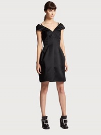 An alluring, ultra-feminine neckline and sculptural pleats define this satin silhouette.Spaghetti strapsOff-the-shoulder necklineEmpire seamSkirt pleatsConcealed back zipSilk liningAbout 20 from natural waistPolyesterDry cleanMade in USA of imported fabricModel shown is 5'9½ (176cm) wearing US size 4. An alluring, ultra-feminine neckline and sculptural pleats define this satin silhouette.Spaghetti strapsOff-the-shoulder necklineEmpire seamSkirt pleatsConcealed back zipSilk liningAbout 20 from natural waistPolyesterDry cleanMade in USA of imported fabricModel shown is 5'9½ (176cm) wearing US size 4.