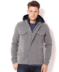 This hooded sweater jacket from Nautica is the best of classic and modern style for your seasonal look. This hooded sweater jacket from Nautica is the best of classic and modern style for your seasonal look.