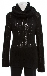 Aqua Black Open Knit Long Sleeve Cowl Neck Sweater Large Aqua Black Open Knit Long Sleeve Cowl Neck Sweater Large