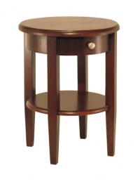 Winsome Wood Round End Table with Drawer and Shelf, Antique Walnut