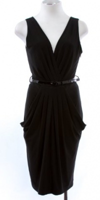 Anne Klein Black Matte Jersey Pleated Sleeveless Belted Dress 6 Anne Klein Black Matte Jersey Pleated Sleeveless Belted Dress 6