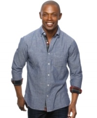 This shirt from Argyleculture adds some modern style with plaid cuffs to a traditional button-front look. This shirt from Argyleculture adds some modern style with plaid cuffs to a traditional button-front look.