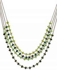 Immerse your style with the enchanting hues on c.A.K.e. by Ali Khan's beaded styles. Green-color faceted rondelles combine with a four-row gold tone mixed metal setting for a totally chic look. Approximate length: 16 inches + 3-inch extender. Approximate drop length: 2 inches. Immerse your style with the enchanting hues on c.A.K.e. by Ali Khan's beaded styles. Green-color faceted rondelles combine with a four-row gold tone mixed metal setting for a totally chic look. Approximate length: 16 inches + 3-inch extender. Approximate drop length: 2 inches.