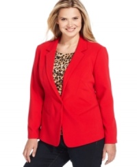 Lend instant polish to your look with Calvin Klein's plus size one-button blazer. Lend instant polish to your look with Calvin Klein's plus size one-button blazer.