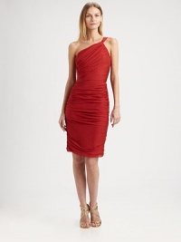 A dramatic, one-shoulder design softened with ruching in supple silk.Concealed side zipSilk liningAbout 18 from natural waistSilkDry cleanImported of French fabricModel shown is 5'10 (177cm) wearing US size 4. A dramatic, one-shoulder design softened with ruching in supple silk.Concealed side zipSilk liningAbout 18 from natural waistSilkDry cleanImported of French fabricModel shown is 5'10 (177cm) wearing US size 4.