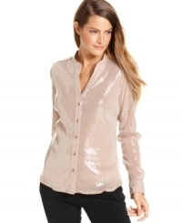 Calvin Klein's sequined shirt adds a shimmering flourish to your ensemble. (Clearance) Calvin Klein's sequined shirt adds a shimmering flourish to your ensemble. (Clearance)