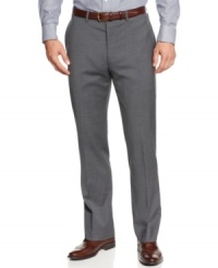 Update your dress wardrobe with the slim, modern fit of these Calvin Klein wool blend dress pants. Update your dress wardrobe with the slim, modern fit of these Calvin Klein wool blend dress pants.