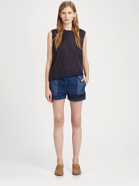 Contrasting patchwork panels adds an eye-catching effect to these soft cotton shorts. Tab closureZip flyFront slash pocketsBack patch pocketsRise, about 10Inseam, about 2½CottonDry cleanImportedSIZE & FITModel shown is 5'10 (177cm) wearing US size Small. Contrasting patchwork panels adds an eye-catching effect to these soft cotton shorts. Tab closureZip flyFront slash pocketsBack patch pocketsRise, about 10Inseam, about 2½CottonDry cleanImportedSIZE & FITModel shown is 5'10 (177cm) wearing US size Small.