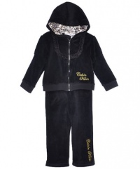 Calvin Klein Infant Girls Black & Cheetah Velour 2Pc Pant Set Calvin Klein Infant Girls Black & Cheetah Velour 2Pc Pant Set
