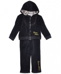 Calvin Klein Infant Girls Black & Cheetah Velour 2Pc Pant Set