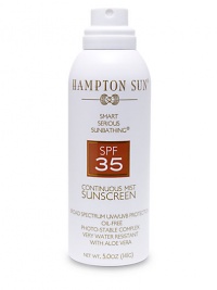 Our dermatologist tested and hypo-allergenic formula provides a broad spectrum of UVA/UVB protection. It includes Polycrylene, a new technology released by the FDA designed to improve sunscreen performance by being more water resistant and enhancing UVA protection.The luxurious continuous mist applicator is dispensed from any angle covering all exposed areas. This unique formulation is infused with Vitamins A, C, E, Aloe Vera, and moisturizing agents to replenish the skin.