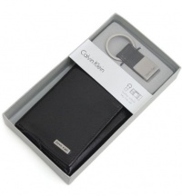 Calvin Klein Mens Gift Set Tri-Fold Leather Wallet and Key Chain