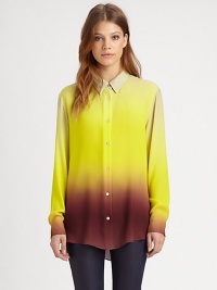 Ombré print and oversized silhouette give this classic shirt a decidedly urban vibe. Point collarButton frontDropped shouldersLong sleeves with buttoned cuffsLonger length hits below hipsPolyesterDry cleanImportedModel shown is 5'10 (177cm) wearing US size 4. Ombré print and oversized silhouette give this classic shirt a decidedly urban vibe. Point collarButton frontDropped shouldersLong sleeves with buttoned cuffsLonger length hits below hipsPolyesterDry cleanImportedModel shown is 5'10 (177cm) wearing US size 4.