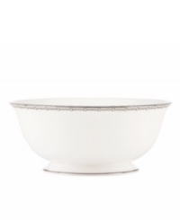 Perfectly polished in dishwasher-safe bone china, the Lenox Embraceable serving bowl combines an ornate chain motif with platinum trim for a look of chic sophistication. Perfectly polished in dishwasher-safe bone china, the Lenox Embraceable serving bowl combines an ornate chain motif with platinum trim for a look of chic sophistication.