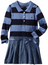 Nautica Sportswear Kids Girls 2-6X Long Sleeve Striped Rugby Chambray Skirt Attached Top, Cadet Blue, 5 Nautica Sportswear Kids Girls 2-6X Long Sleeve Striped Rugby Chambray Skirt Attached Top, Cadet Blue, 5