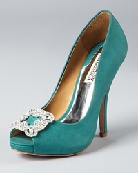 A glamourous style from Badgley Mischka, featuring a dazzling jeweled detail at the toe. A glamourous style from Badgley Mischka, featuring a dazzling jeweled detail at the toe.
