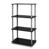 FURINNO 4-Tier Rack Bookshelf and Bookcase Display Storage Cabinet, Black/Grey