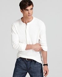 The deep placket of this henley adds masculine appeal to your attire, perfect on weekends or when you're watching game 7 at the bar with friends. The deep placket of this henley adds masculine appeal to your attire, perfect on weekends or when you're watching game 7 at the bar with friends.