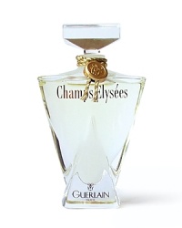Champs-Elysées is a story about fragrance, an initiatory rite into the fairytale, timeless world of Guerlain, a voyage to the very heart of the perfumer's secrets and magic formulas which inspires and transforms you. The bottle is a rich evocation of the house of Guerlain. Its architectural forms embrace the arch, the corporate seal of Guerlain and the triangle, which symbolizes the ascension towards the heart of the mystery that is Guerlain. Champs-Elysées is a story about fragrance, an initiatory rite into the fairytale, timeless world of Guerlain, a voyage to the very heart of the perfumer's secrets and magic formulas which inspires and transforms you. The bottle is a rich evocation of the house of Guerlain. Its architectural forms embrace the arch, the corporate seal of Guerlain and the triangle, which symbolizes the ascension towards the heart of the mystery that is Guerlain.