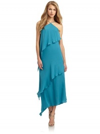 THE LOOKAsymmetric draping, front and back Adjustable spaghetti strapsAsymmetric hemTHE FITAbout 54 from shoulder to hemTHE MATERIALSilkSilk liningCARE & ORIGINDry cleanImportedModel shown is 5'10 (177cm) wearing US size Small. THE LOOKAsymmetric draping, front and back Adjustable spaghetti strapsAsymmetric hemTHE FITAbout 54 from shoulder to hemTHE MATERIALSilkSilk liningCARE & ORIGINDry cleanImportedModel shown is 5'10 (177cm) wearing US size Small.