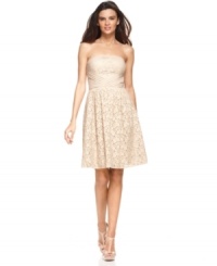 A classic look that's also completely on-trend: Vince Camuto's strapless dress mingles lace with pleated details for a beautiful feminine effect. (Clearance) A classic look that's also completely on-trend: Vince Camuto's strapless dress mingles lace with pleated details for a beautiful feminine effect. (Clearance)
