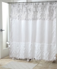This lovely shower curtain from Avanti gives dimensions and texture to your bath space. Features large bands at the top and bottom of overlapping, cutout circles all in a pure white hue. This lovely shower curtain from Avanti gives dimensions and texture to your bath space. Features large bands at the top and bottom of overlapping, cutout circles all in a pure white hue.