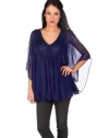 Free People Womens Beaded Chiffon Top - Imperial Blue - Medium