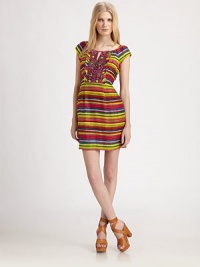 Candy-colored striping pops on this shapely silk/cotton frock finished with a chic beaded bodice.BoatneckCap sleevesV cutout at bodiceBeaded an pleated front yokeSet-in waistPleated skirtCenter back zipperAbout 19 from natural waist52% silk/48% linenDry cleanImportedModel shown is 5'10 (177cm) wearing US size 4. Candy-colored striping pops on this shapely silk/cotton frock finished with a chic beaded bodice.BoatneckCap sleevesV cutout at bodiceBeaded an pleated front yokeSet-in waistPleated skirtCenter back zipperAbout 19 from natural waist52% silk/48% linenDry cleanImportedModel shown is 5'10 (177cm) wearing US size 4.