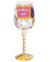 Present this funky wine glass to the birthday girl to kick off a special celebration. In addition to a girly, hand-painted design, this glass features a tasty cocktail recipe printed on its bottom.