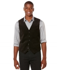 Adding this Perry Ellis velvet vest to your look will add just the right amount of cool style.