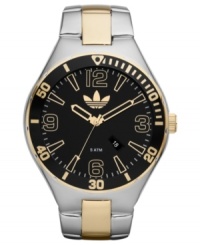 Iconic adidas details are given a splash of light with gold tone accents on this unisex watch. Iconic adidas details are given a splash of light with gold tone accents on this unisex watch.