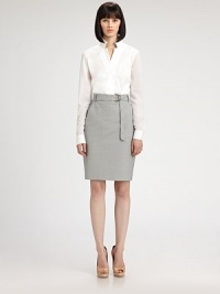 A stylish notched collar detail accents this flattering stretch cotton design.Notched stand collarLong sleeves with button cuffsConcealed button placketFront and back dartsRounded hemlineAbout 26 from shoulder to hem74% cotton/21% polyamide/5% elastaneDry cleanImportedModel shown is 5'9 (175cm) wearing US size 4. A stylish notched collar detail accents this flattering stretch cotton design.Notched stand collarLong sleeves with button cuffsConcealed button placketFront and back dartsRounded hemlineAbout 26 from shoulder to hem74% cotton/21% polyamide/5% elastaneDry cleanImportedModel shown is 5'9 (175cm) wearing US size 4.