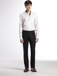 60's inspired skinny pant in a dark flannel weave.Tab hook-and-eye closure with zipperFront slash, back flap pocketsWoolDry cleanMade in Italy 60's inspired skinny pant in a dark flannel weave.Tab hook-and-eye closure with zipperFront slash, back flap pocketsWoolDry cleanMade in Italy