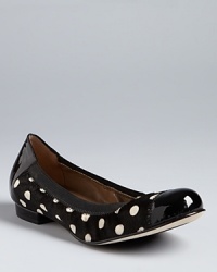 These Anyi Lu ballet calf hair flats feature ultra-flexible uppers finished off with polished flair, in the form of patent cap toes. These Anyi Lu ballet calf hair flats feature ultra-flexible uppers finished off with polished flair, in the form of patent cap toes.