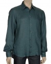 Hugo Boss Mens Linen Dark Green Dress Shirt Medium M Long Sleeves