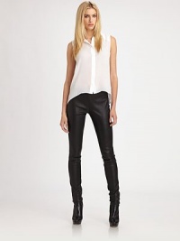 Sleek and sexy in brushed lambskin snugly-fitted for a legging-like silhouette.Flat frontSide zipperBack yoke detailRise, about 9Inseam, about 33LeatherDry clean by a leather specialistImported of Italian fabricModel shown is 5'10 (177cm) wearing US size 4. Sleek and sexy in brushed lambskin snugly-fitted for a legging-like silhouette.Flat frontSide zipperBack yoke detailRise, about 9Inseam, about 33LeatherDry clean by a leather specialistImported of Italian fabricModel shown is 5'10 (177cm) wearing US size 4.