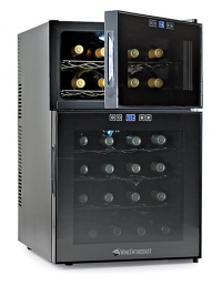 A large, dual-zone wine refrigerator for the wine connoisseur keeps reds and whites at perfect storage or service temperatures and always within reach thanks to two separate and adjustable temperature zones. A large, dual-zone wine refrigerator for the wine connoisseur keeps reds and whites at perfect storage or service temperatures and always within reach thanks to two separate and adjustable temperature zones.