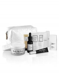 Create and maintain beautiful skin with Trish's 11-piece results-oriented, comprehensive skincare collection for effortlessly effective AM and PM skincare routines at home and on-the-go. Trish's dermatologist-designed formulations will optimally cleanse, exfoliate, moisturize and protect your skin with the added treatment benefits of hyaluronic acid, dual-action peptides and Vitamins B, C and E to regenerate and defend. Set includes: 1 oz. Create and maintain beautiful skin with Trish's 11-piece results-oriented, comprehensive skincare collection for effortlessly effective AM and PM skincare routines at home and on-the-go. Trish's dermatologist-designed formulations will optimally cleanse, exfoliate, moisturize and protect your skin with the added treatment benefits of hyaluronic acid, dual-action peptides and Vitamins B, C and E to regenerate and defend. Set includes: 1 oz.