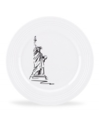 Set the table with a new point of view. Etched with Lady Liberty, the New York accent plate brings big city style to the understated elegance of Tin Can Alley dinnerware. Set the table with a new point of view. Etched with Lady Liberty, the New York accent plate brings big city style to the understated elegance of Tin Can Alley dinnerware.