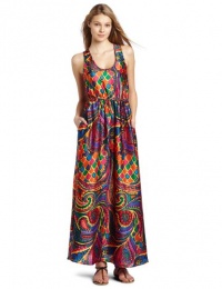 Julie Dillon Women's Printed Maxi Dress With Self Tie, Lobster Multi, 2 Julie Dillon Women's Printed Maxi Dress With Self Tie, Lobster Multi, 2