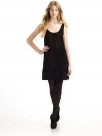 THE LOOKPerforated suede front panelsDouble-face heathered jersey backSleeveless tank stylingTHE FITAbout 33 from shoulder to hemTHE MATERIALFront: suedeBack: cottonCARE & ORIGINDry clean by a leather specialistImportedOUR FIT MODEL RECOMMENDS ordering one size up as this style runs small. THE LOOKPerforated suede front panelsDouble-face heathered jersey backSleeveless tank stylingTHE FITAbout 33 from shoulder to hemTHE MATERIALFront: suedeBack: cottonCARE & ORIGINDry clean by a leather specialistImportedOUR FIT MODEL RECOMMENDS ordering one size up as this style runs small.